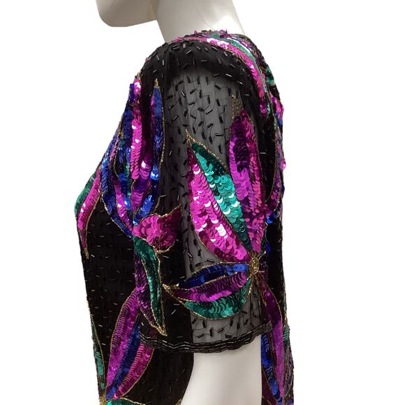 San Angelo Nights VTG Top Women’s Size Medium Beaded Silk w/ Sequins in Black - Picture 4 of 5